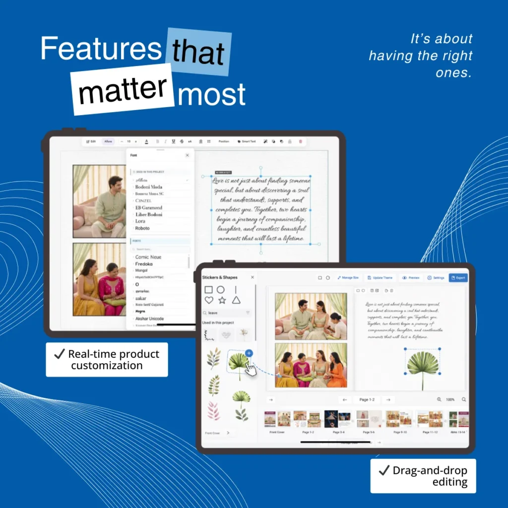 Online print editor with real-time editing and design customization tools