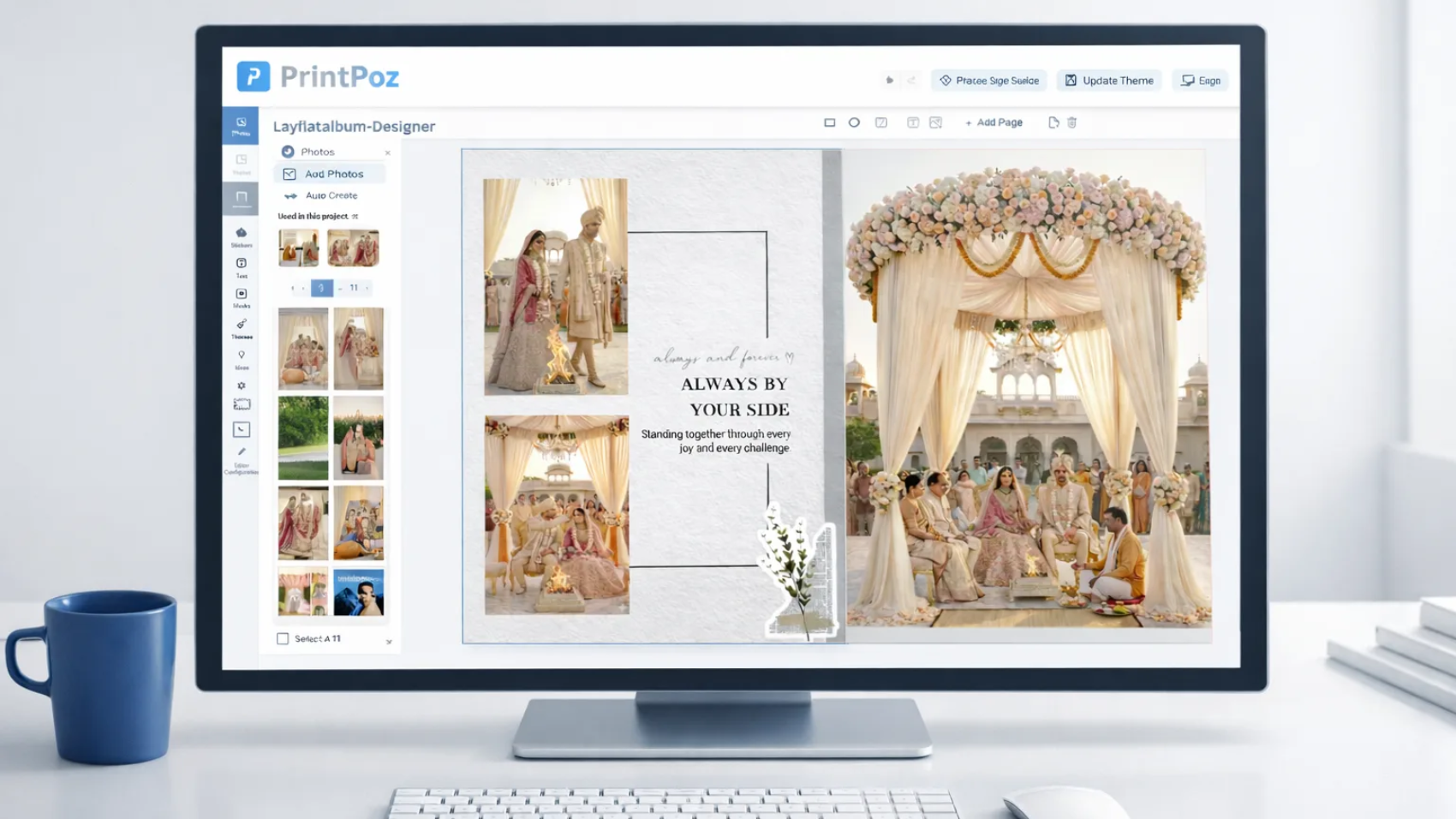 Interactive product customization in a web-to-print album editor with real-time design preview
