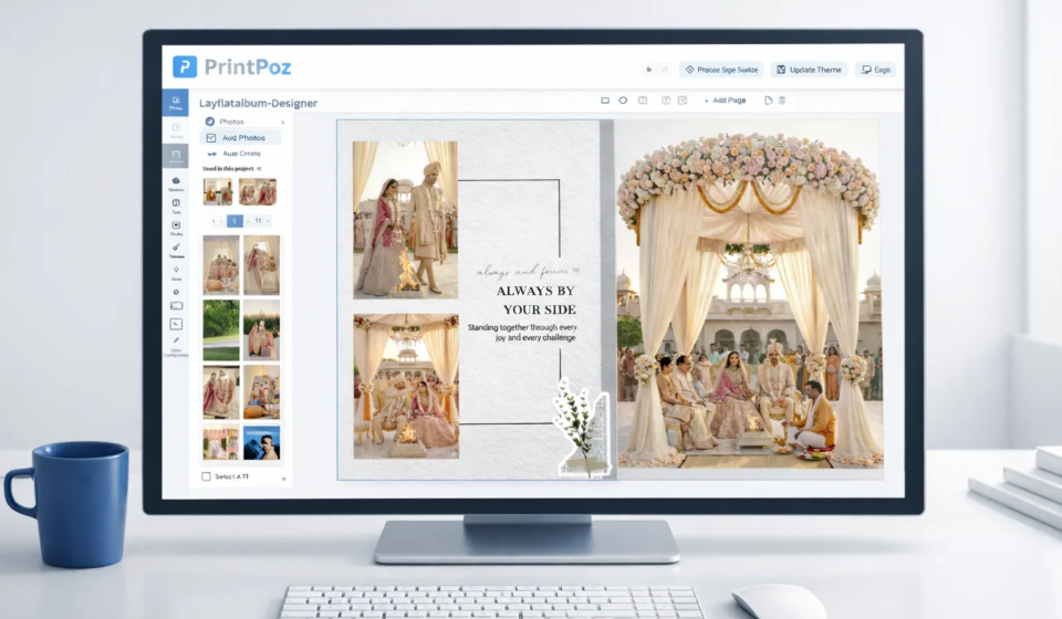 Interactive product customization in a web-to-print album editor with real-time design preview